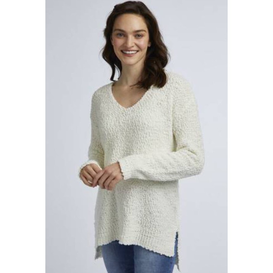 Made With Love Boutique White Hooded Popcorn Sweater Nwt